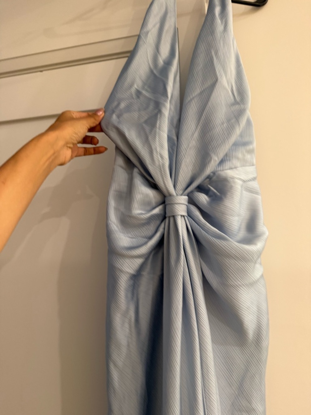 BABYBOO Linnette Gowl - Backless Ice Blue Halter Gown with Front Twist - Picture 7 of 7